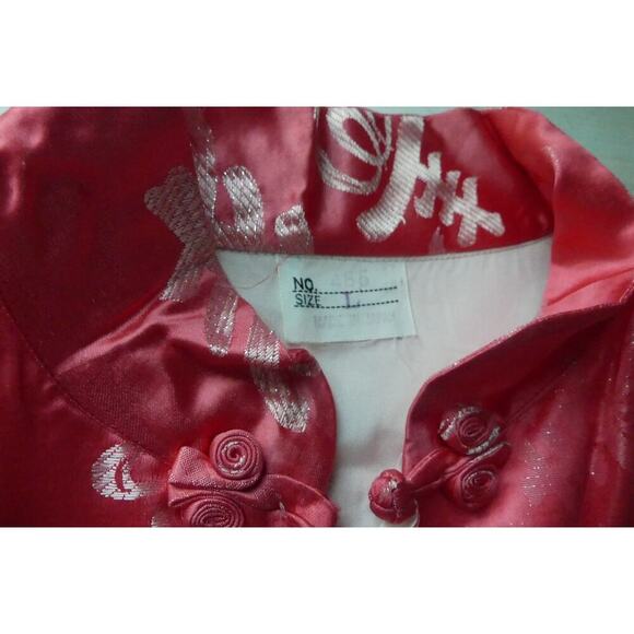 Vtg Asian Print Kimono Japan LARGE Authentic Button Knot Lined 42" Slit Sides - Picture 6 of 13